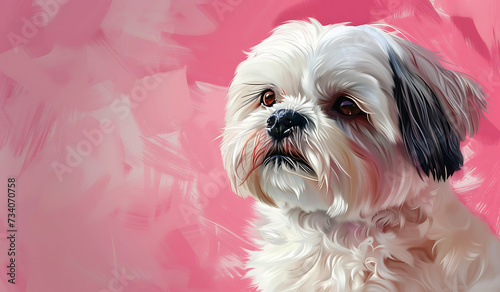 dog shih tzu in pink background with red eyes in the 