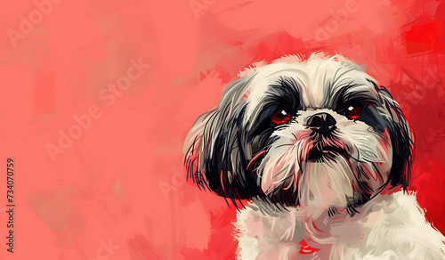 dog shih tzu in pink background with red eyes in the 