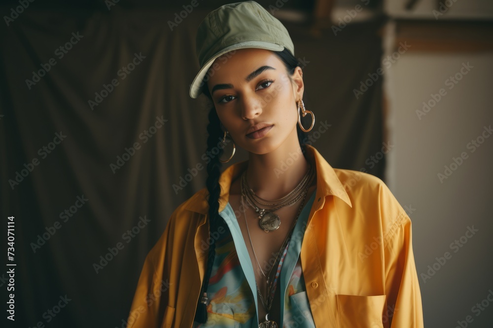 beautiful african american woman in yellow raincoat and cap beautiful african american woman in yellow raincoat and cap