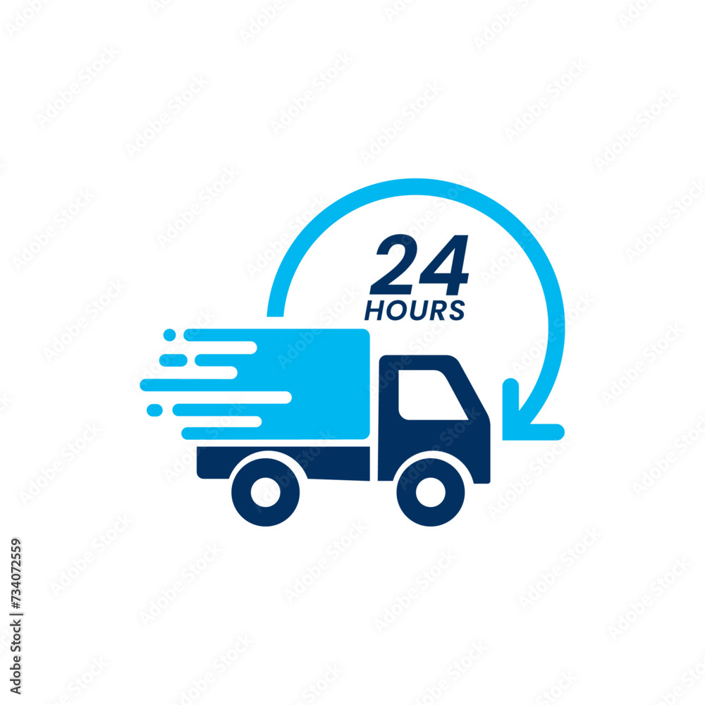 Fast delivery 24h truck with arrow clock icon symbol, Vector illustration Fast delivery 24h truck with arrow clock icon symbol, Vector illustration