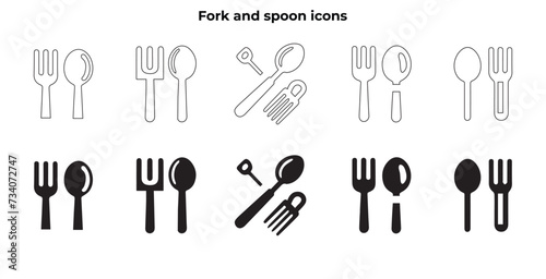 A vector set of a fork and spoon icon on a white background