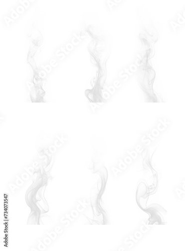 Set of white, light grey vapor, fume, smoke, steam swirls and shapes. Texture isolated on transparent background PNG, artistic graphic resource element