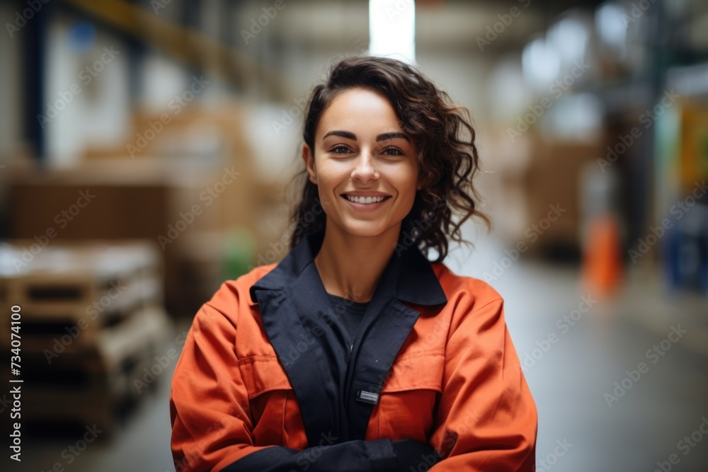 Portrait of a smiling young woman working in a factory Portrait of a smiling young woman working in a factory