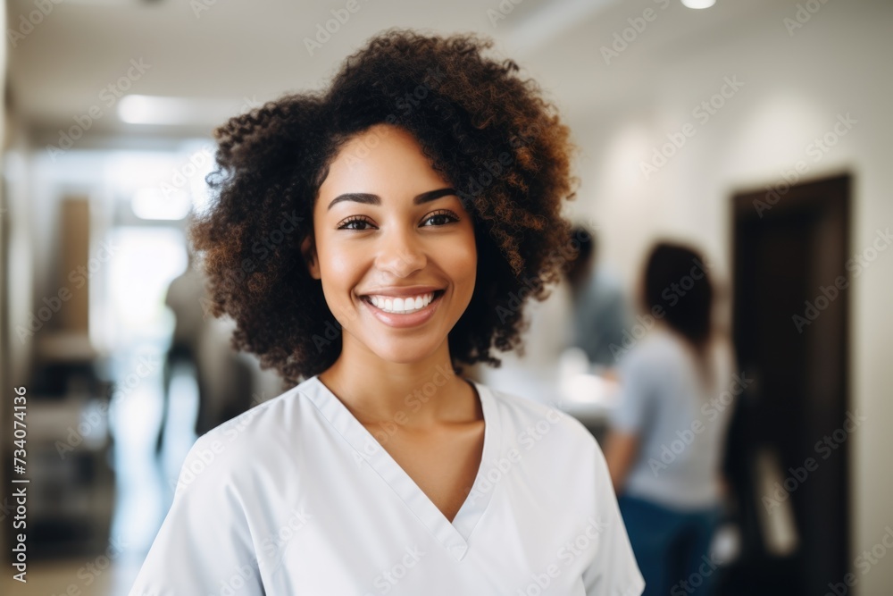 Portrait of a young African American female doctor smiling Portrait of a young African American female doctor smiling