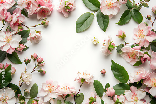 flowers and leaves isolated on white copy space close