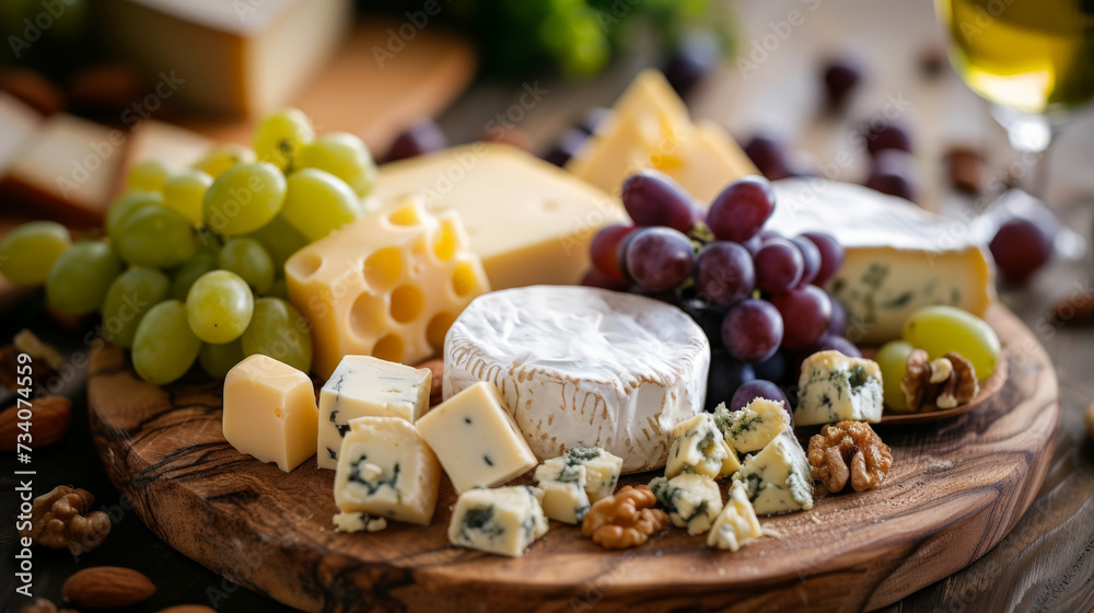plateau de fromage avec grappe de raisin et amandes et noix de cajou plateau de fromage avec grappe de raisin et amandes et noix de cajou