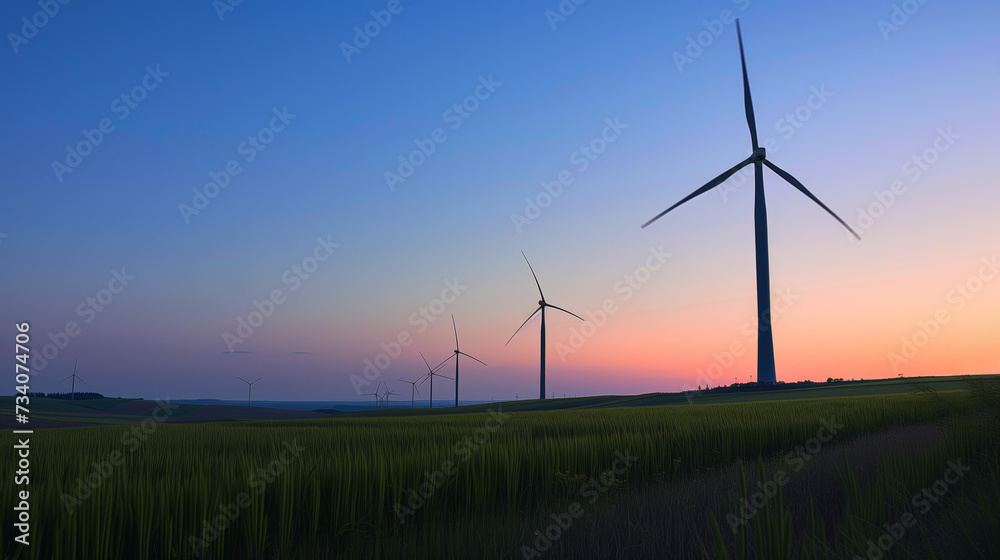 champs d'éoliennes dans une plaine céréalière