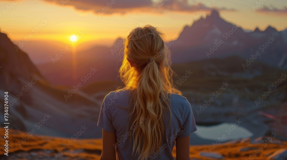 Blond Woman Mountain Sunset
