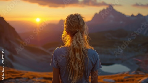 Blond Woman Mountain Sunset © Custom Media