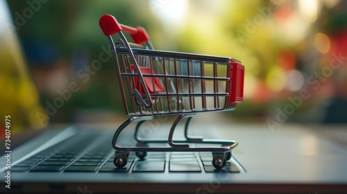 Online Shopping Cart on Laptop