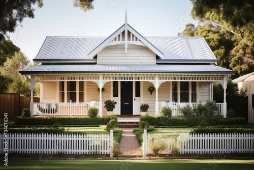 Classic cottage house with white picket fence