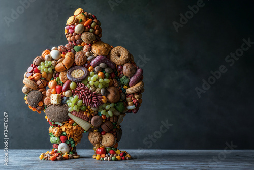 A delectable masterpiece, a statue of a toy-like person made entirely of food, stands as a whimsical work of art, adding a playful touch to any indoor space