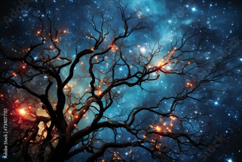 Glowing Tree Under Starry Night Sky: A Mesmerizing Silhouette © Ricardo M.G.