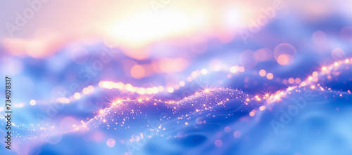 Abstract wavy light bokeh background with vibrant blue and purple hues, showcasing a dynamic play of lights creating a dreamy and ethereal atmosphere. photo