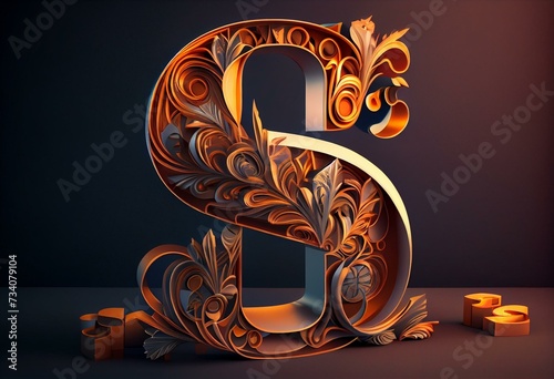 3D rendered illustration.Modern decorative letter.Custom art font. Generative AI