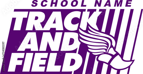 track and field team design with winged foot for school, college or league sports