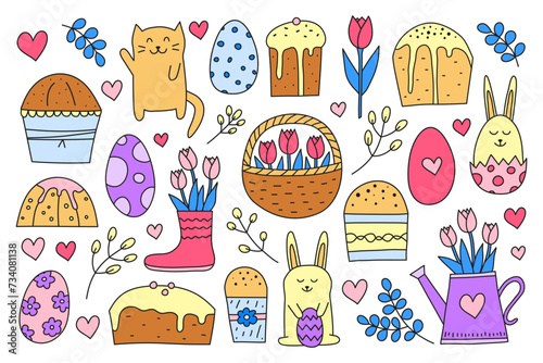 Doodle Easter colorful set.