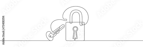 padlock and key are drawn in the style of one line. vector, illustration, isolated