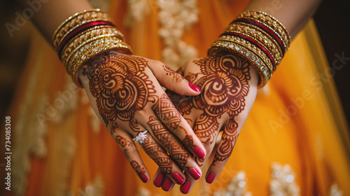 Mehendi of Malayalee Bride at Indian Hindu Wedding © Creative