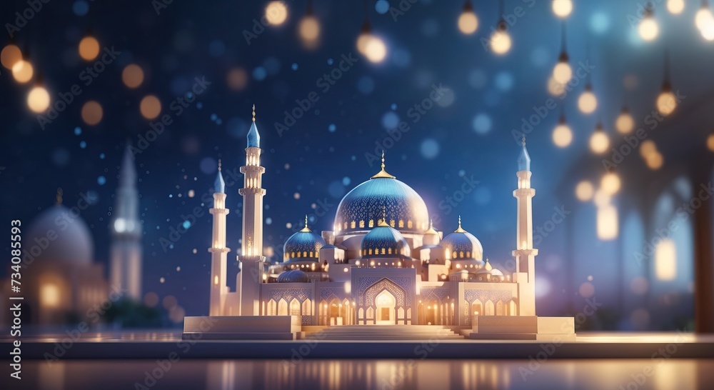Beautiful shiny mosque and ramadan islamic culture icon