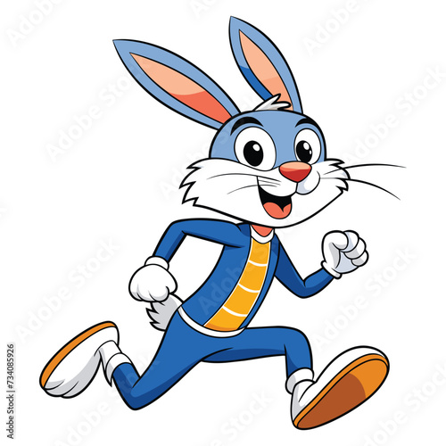 cartoon funny rabbit running on white