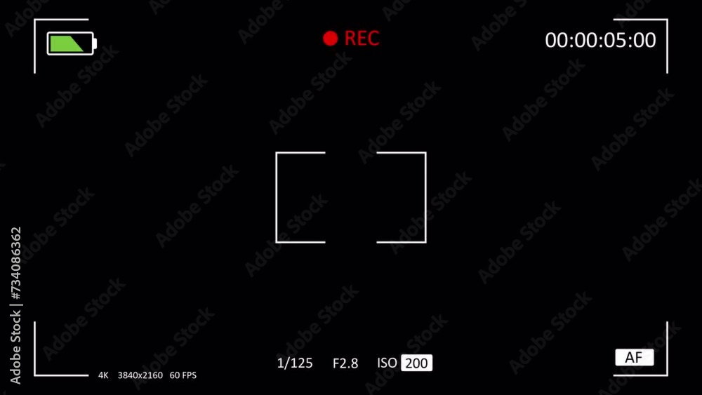 Camera recording screen overlay with alpha channel. Timecode and ...