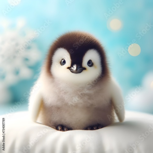 cute penguin with fish on a light background