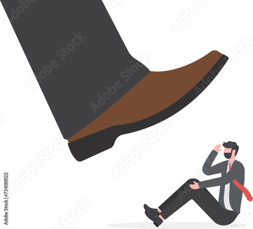 Businessman versus big foot. business work concept about hard work and pressure

