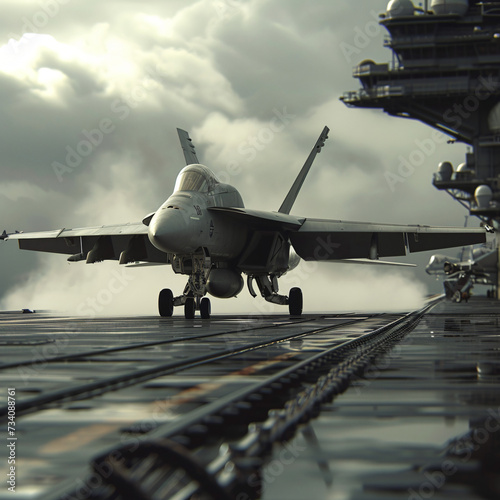 Military airplane on aircraft carrier. © Creative