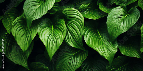 Green leaves background. Tropical leaves texture. Top view, copy space
