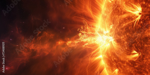 Fiery cosmic phenomenon with intense light and energy exploding in space.