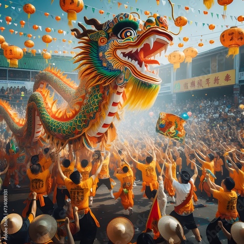 Chinese New Year. dragon dance. dragon at a festival in China.