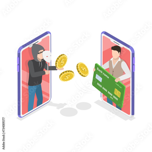 3D Isometric Flat Vector Set of Scam Scenes, Internet Fraud. Item 3