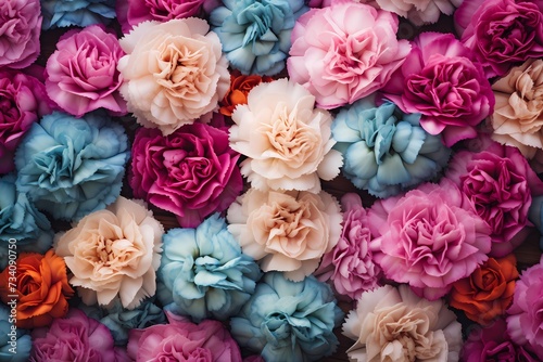 Top view of a bed of carnations, the varied hues providing a visually appealing background for your words.