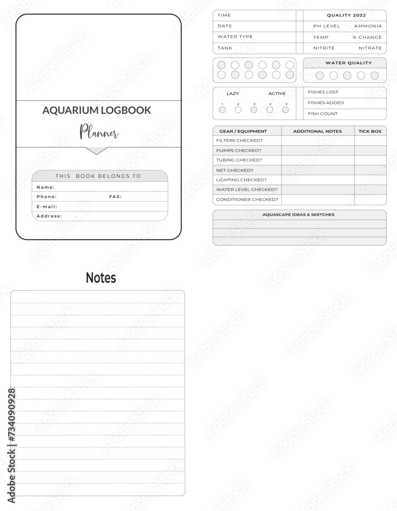 Editable Aquarium Log Book Planner Kdp Interior printable template ...