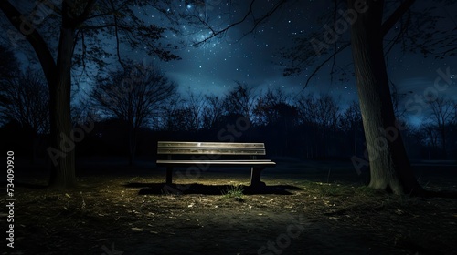 peaceful park bench at night