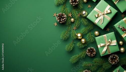 Winter celebration gift box, ornament, tree, snowflake, decoration, gold generated by AI