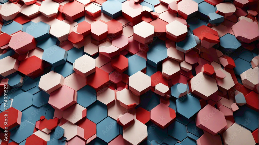 hexagonal background in the wall in red and black color with abstract background with sofa set and other color 3d style background hexagonal background in the wall in red and black color with abstract background with sofa set and other color 3d style background