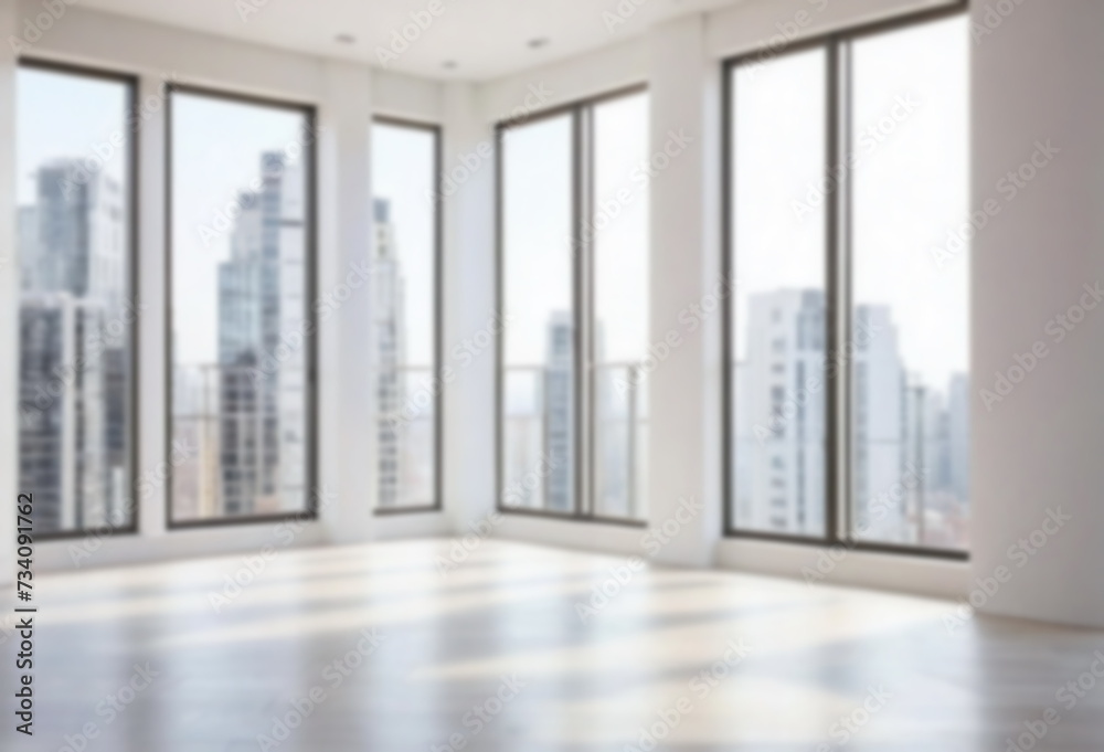 Fototapeta premium Empty white room with big windows .Copy space. Template