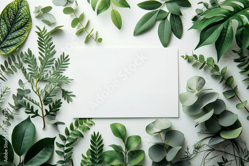 rectangle frame in the center of image among with watercolr botanical ,white background