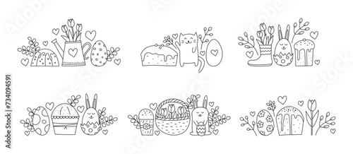 Set of compositions with doodle Easter icons.