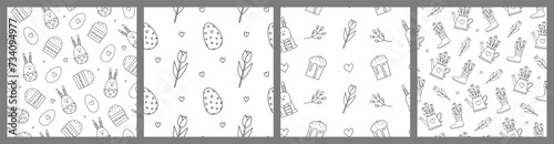 Set of seamless patterns with doodle Easter icons.