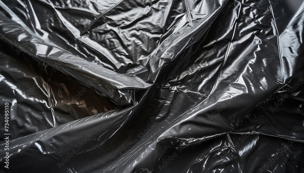 Black plastic bag texture background. Glossy polyethylene
