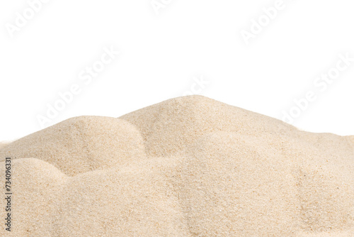 Clean quartz sand isolated on white background. fine sand fraction texture. sand close-up side view