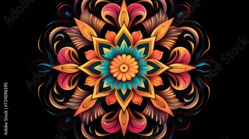 colorful mandala on black background 