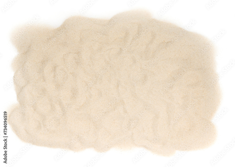 Clean quartz sand isolated on white background. fine sand fraction texture. sand close-up top view Clean quartz sand isolated on white background. fine sand fraction texture. sand close-up top view
