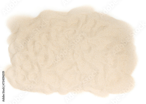 Clean quartz sand isolated on white background. fine sand fraction texture. sand close-up top view