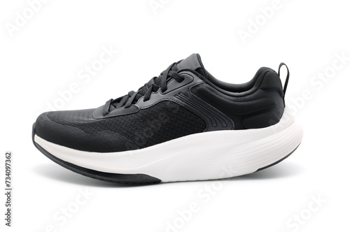 New unbranded fashion stylish black sport walking shoes or sneakers isolated on white background.