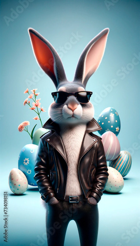 Hipster Easter bunny. Concept of contemporary Easter, trendy retail promotions, and youthful springtime
