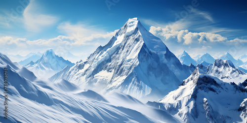 Snowy mountains in the clouds. Panoramic view. © Graphicsstudio 5